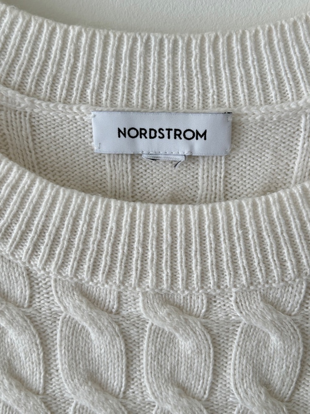Nordstrom Cream White Organic Cotton & Merino Wool Cable Knit Crewneck Sweater - Picture 16 of 16